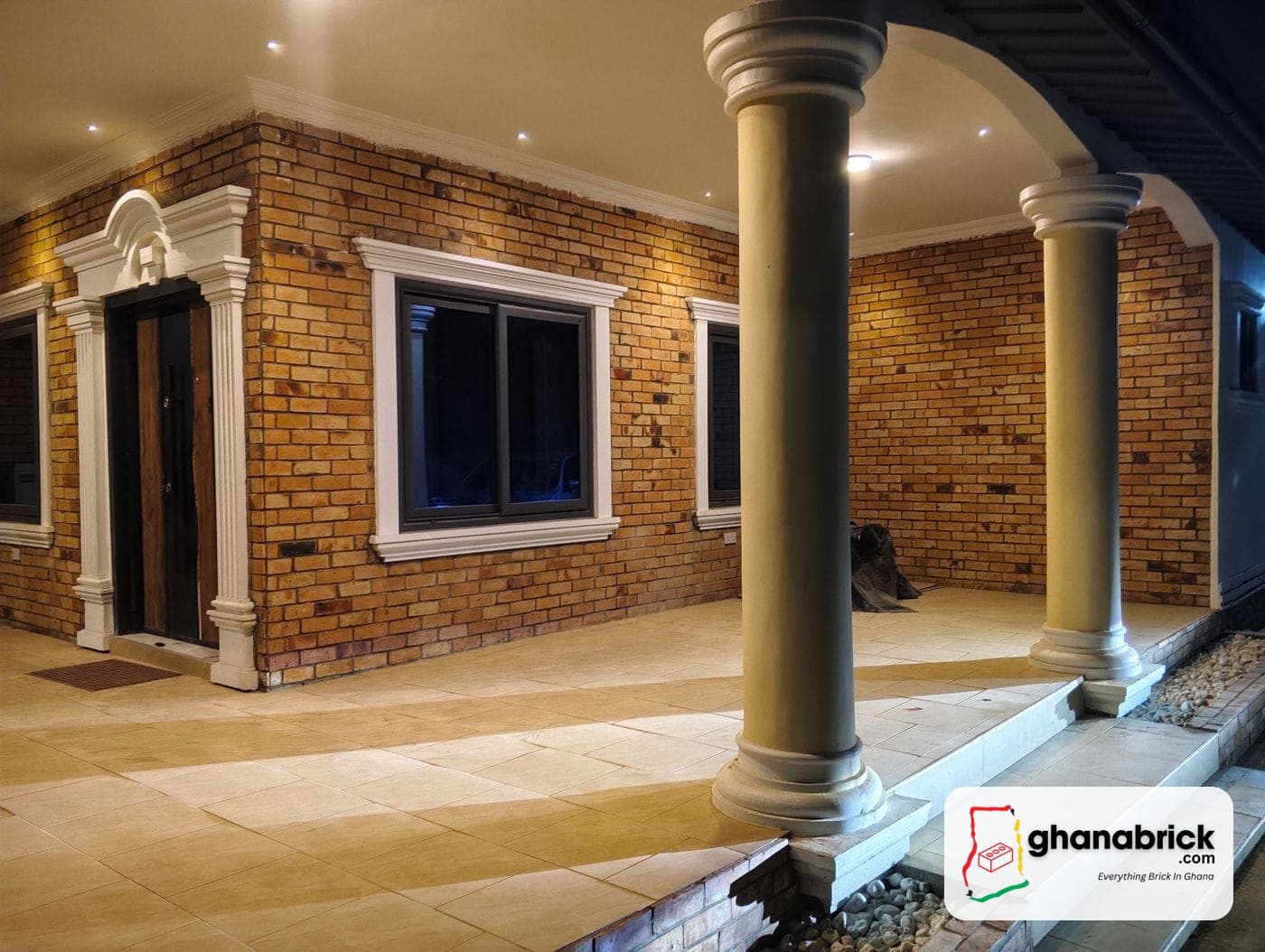 Covered verandah, at night